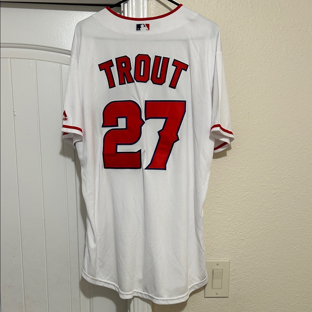 Mike Trout XL Majestic White Angels Jersey with Red Accents